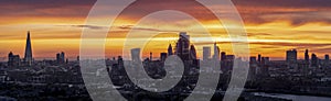 Panoramic sunset view over the modern cityscape of London