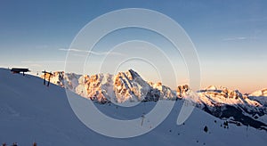 Panoramic sunset view Saalbach hinterglemm steinernes Meer skiing Mountain View sunset panorama