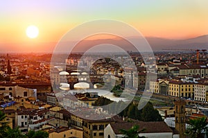 Panoramic sunset view to Florence, Tuscany, Italy