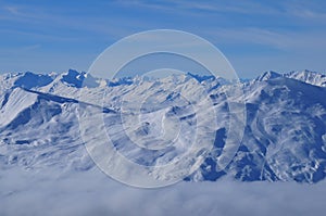 Panoramic swiss alps mountain view at Rothorn in Lenzerheide in canton GraubÃ¼nden