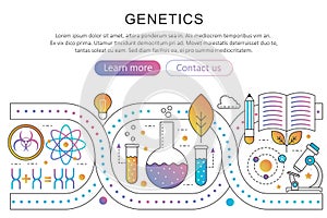 Panoramic template poster of genetic engineering, nanotechnology and bio modification concept in trendy flat gradient