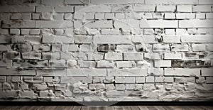 Panoramic texture, old destroyed white brick wall - image created by AI