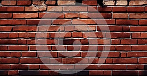 Panoramic texture, old ruined red brick wall - AI generated image