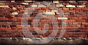 Panoramic texture, old ruined red brick wall - AI generated image