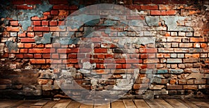 Panoramic texture, old ruined red brick wall - AI generated image