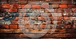 Panoramic texture, old ruined red brick wall - AI generated image