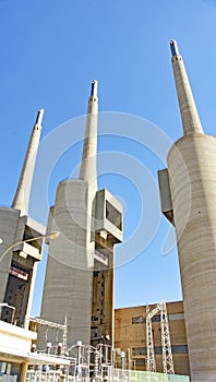 Panoramic of the three chimneys in Sant Adria del Besos, Barcelona