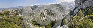 Panoramic top view of the island of Evia in the Dirfys mountains on a sunny day in Greece