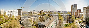 Panoramic top view of the new residential areas of Moscow on a sunny day