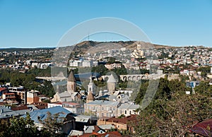 Panoramic Top View Of Tbilisi. Georgia. Famous Landmarks.