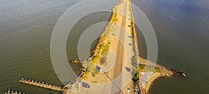 Panoramic top view Texas City with wooden fishing piers