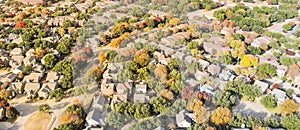 Panoramic top view urban sprawl suburbs Dallas during autumn sea