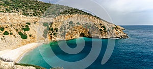 Panoramic tropical sea and beach landscape from Kaputas, Antalya, Turkey. Holiday, travel and tourism concept