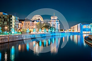 Berlin government district with Spree river at twilight, central Berlin Mitte, Germany photo