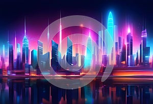 Panoramic urban architecture, cityscape with space and neon light effects