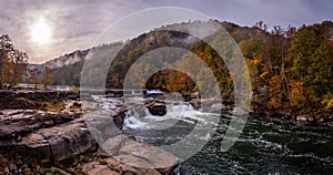 Panoramic Valley Falls on a misty autumn day