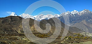 Panoramic veiw of the Himalayan Mountains and Dhaulagiri mount a