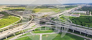 Panoramic vertical view Katy freeway Interstate 10 stack interchange