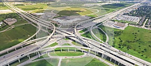 Panoramic vertical view Katy freeway Interstate 10 stack interchange