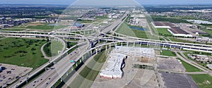 Panoramic vertical view Katy freeway Interstate 10 with clear bl