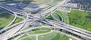 Panoramic vertical view Katy freeway Interstate 10 stack interchange