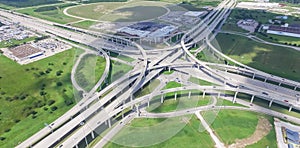 Panoramic vertical view Katy freeway Interstate 10 stack interchange