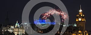 Panoramic vew on Edinburgh castle with fireworks