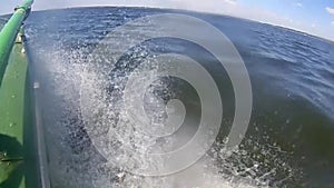 Panoramic video river landscape on a motor spoon