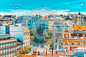 Panoramic view from above on the capital of Spain- the city of M photo