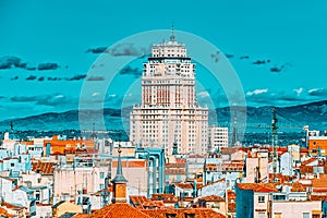 Panoramic view from above on the capital of Spain- the city of M photo