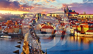 Panoramic view above at Charles Bridge Prague