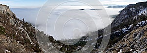 Panoramic View: Above the clouds: Beautiful sunny hiking day in the austrian alps