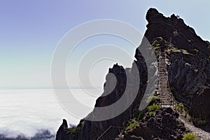 Panoramic view above clouds on `Pico do Arieiro` Sandbox Peak- Stairs to heaven Madeira, Portugal