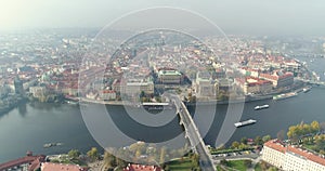 Panoramic view from above on the Prague Castle, aerial of the city, view from above on the cityscape of Prague, flight