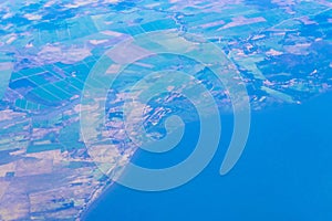 Panoramic view from above on tropical Caribbean Sea Central America