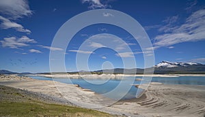 Panoramic view of Abraham Lake, Alberta, Canada.