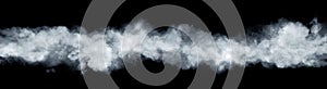 Panoramic view of the abstract fog or smoke move isolated on  black background. White cloudiness, mist, smoke or smog background