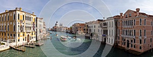 Panoramic view from Accademia Bridge to Grand Canal in Venice, Italy