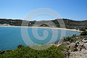 Panoramic view of the Achivadolimni Beach in Milos island, Greece