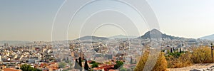 panoramic View from the Acropolis hill to the city of Athens, Greece.