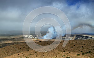 Panoramic view of active Kilauea volcano crater