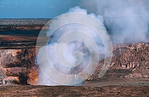 Panoramic view of active Kilauea volcano crater