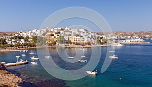 Panoramic view of Adamantas village, Milos island, Cyclades, Greece