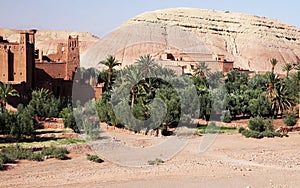 Panoramic view of Ait Benhaddou, a UNESCO world heritage site in Morocco. Kasbah, ksar.