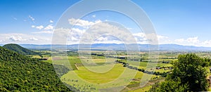 Panoramic view of the Alazani valley from the height of the hill. Kakheti region