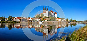 Panoramic view on the Albrechtsburg castle and the Gothic Meissen Cathedral. Germany