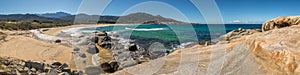 Panoramic view of Algajola beach and village in Corsica