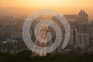 Panoramic View of Almaty during sunset Kazakhstan photo