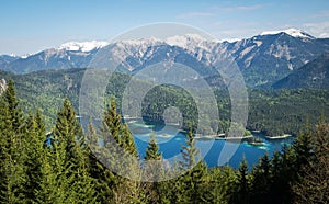 Panoramic view of Alps and Eibsee Lake, Bavaria