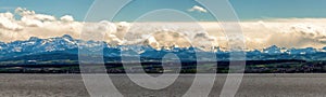 Panoramic view of the Alps from the German coast of Bodensee